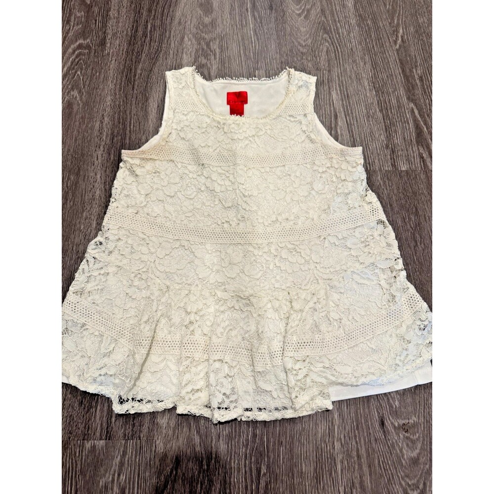 V Cristina Top Women's Medium Ivory Crochet Layered Sleeveless Blouse